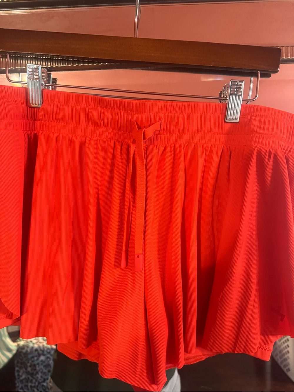 Bright Red Pleated Athletic Shorts  with Drawstring